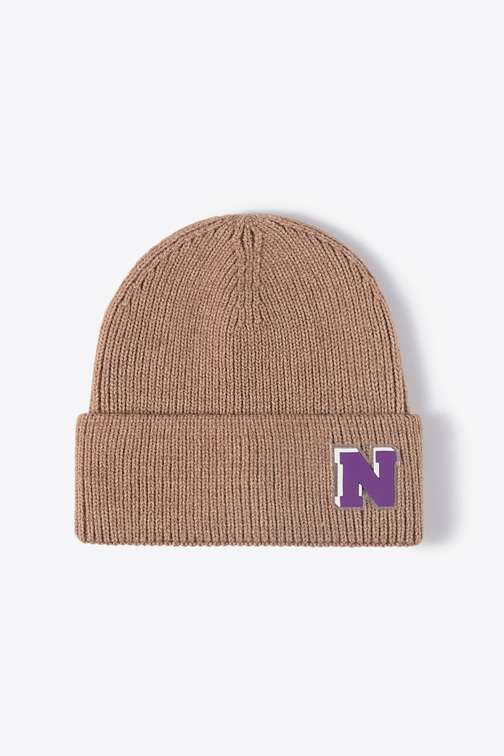 Letter N Patch Cuffed Knit Beanie