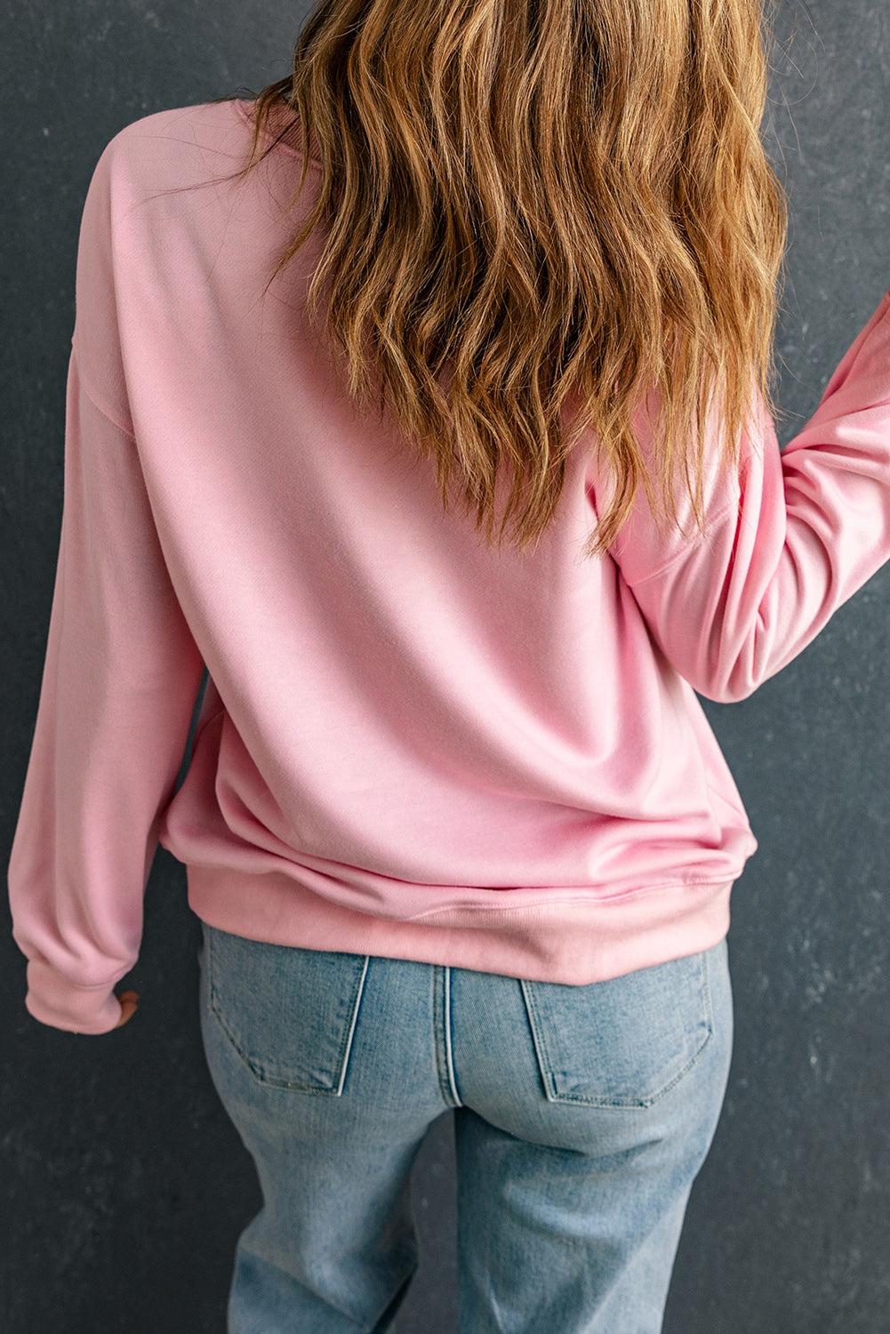 Pink LOVER Puff Print Drop Shoulder Pullover Sweatshirt