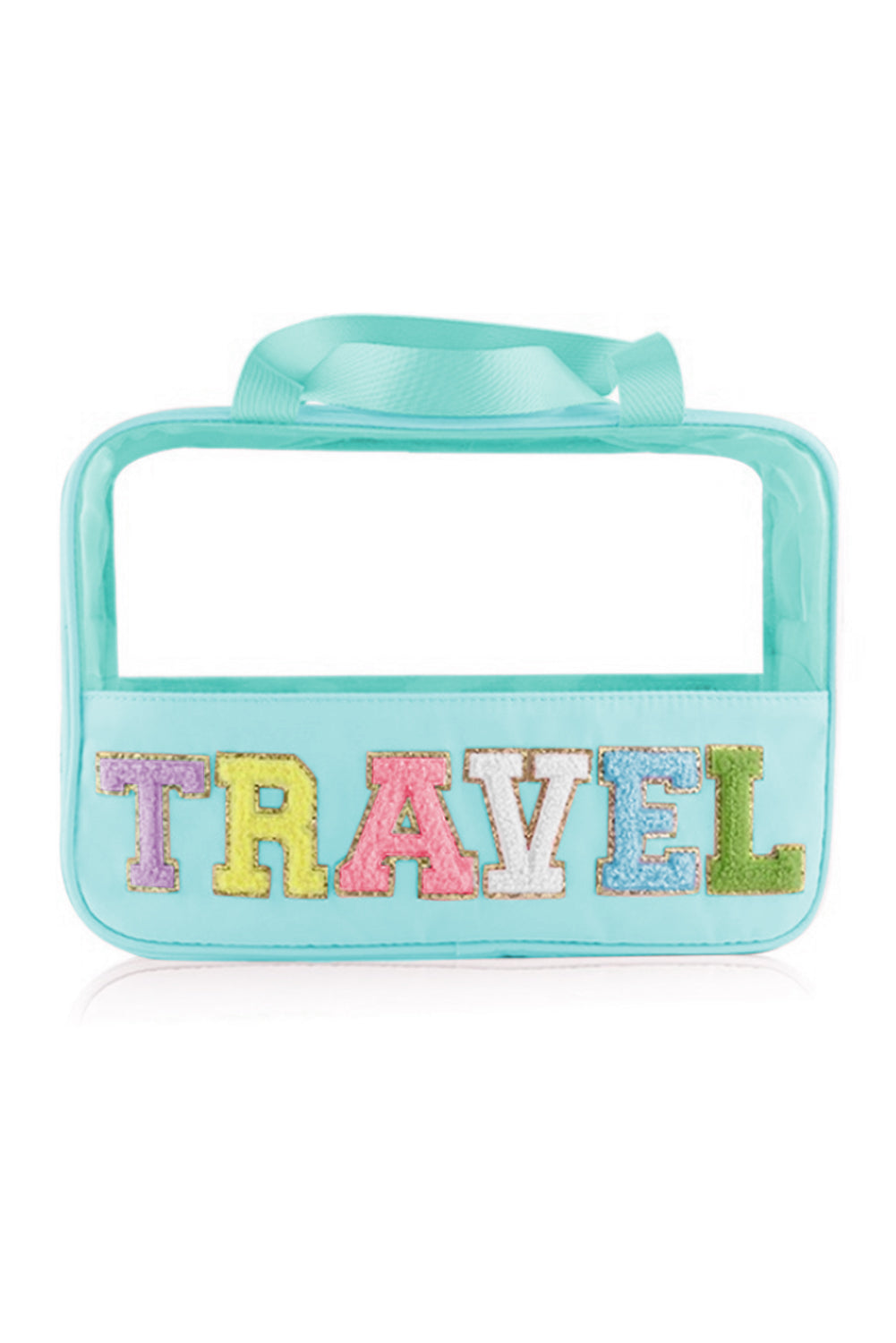 Mint Green TRAVEL Chenille Letter Clear PVC Makeup Bag