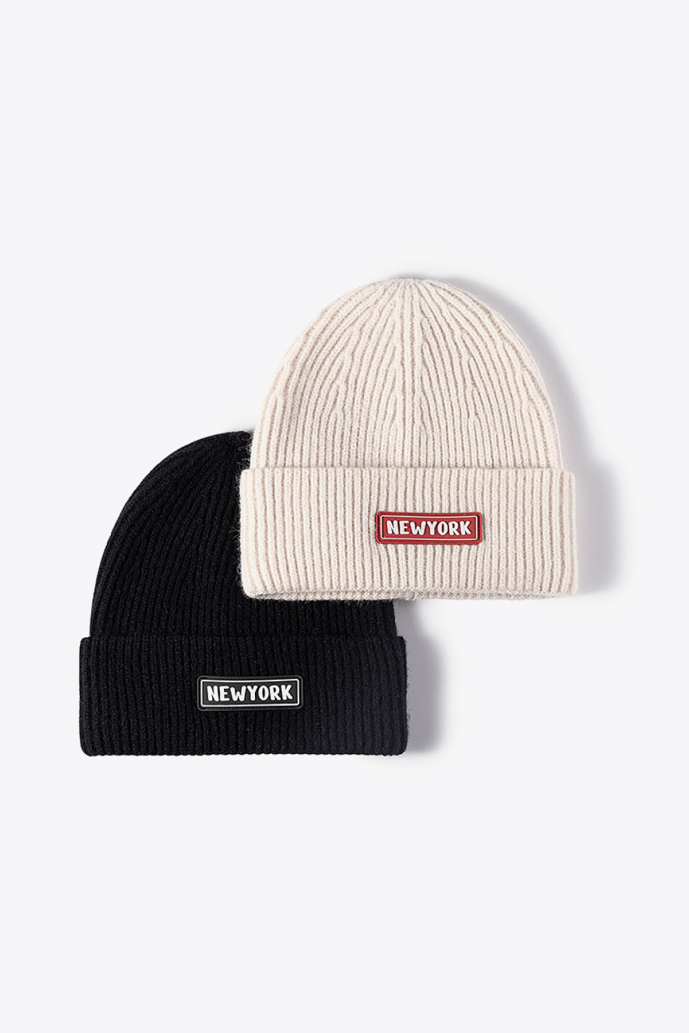 NEWYORK Patch Rib-Knit Cuffed Beanie