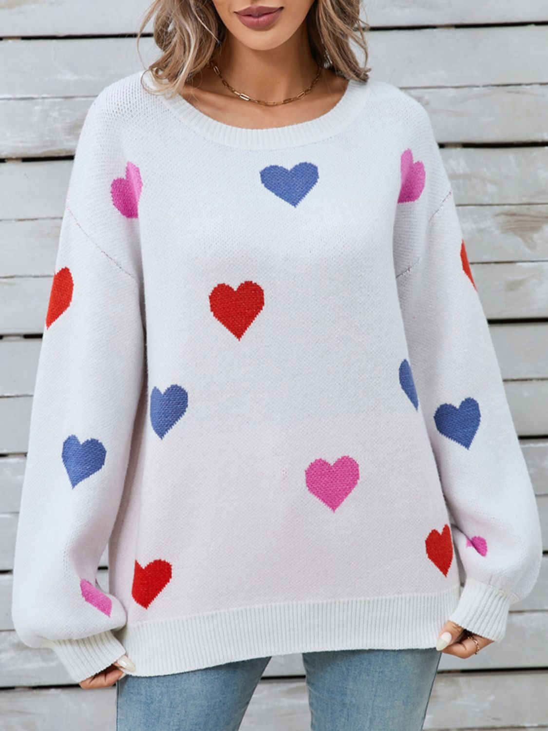 Angel Wings Heart Round Neck Long Sleeve Sweater