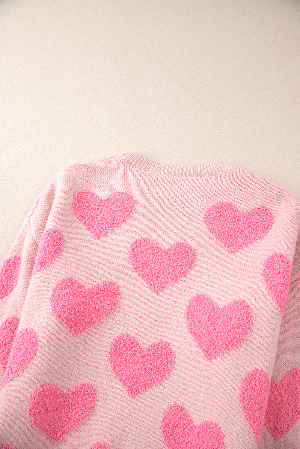 Valentine's Day Heart Jacquard Round Neck Sweater