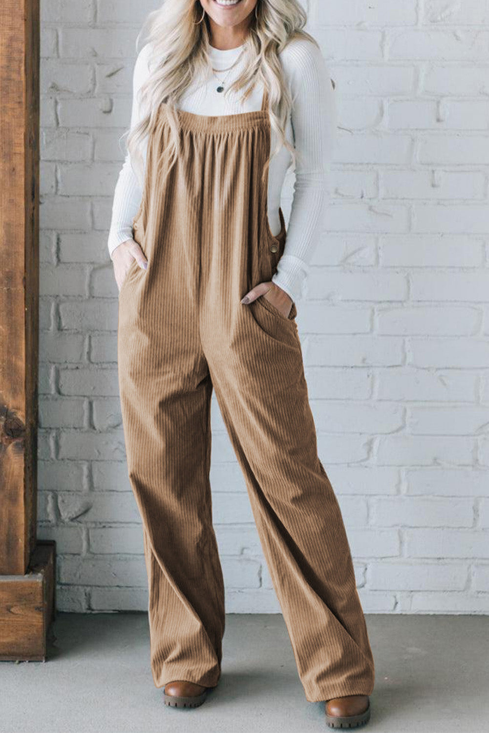 Gray Morn Solid Pocketed Loose Fit Corduroy Overall