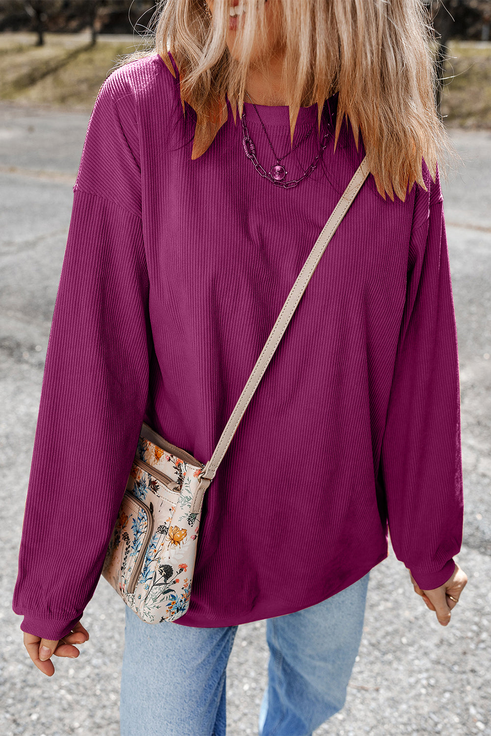 Festival Fuchsia Ribbed Corduroy Oversized Sweatshirt