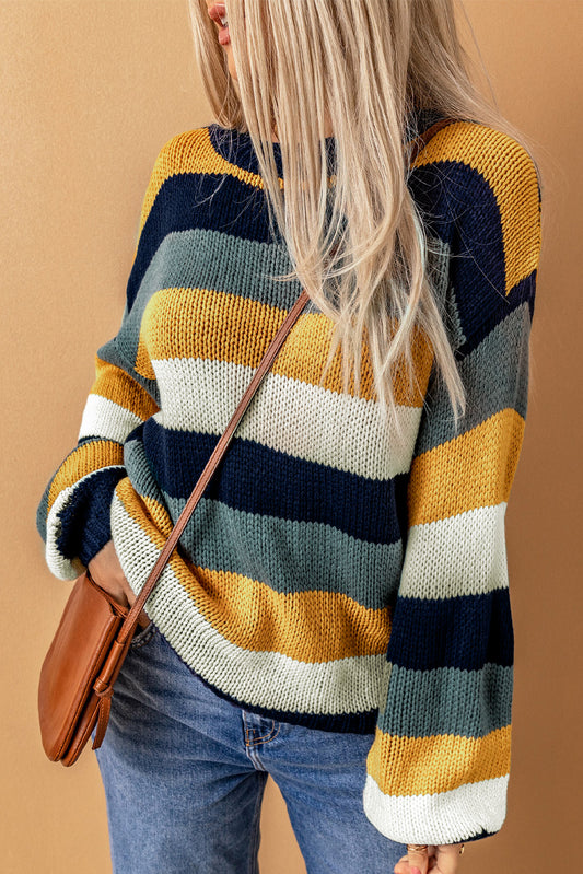 Color Block Round Neck Dropped Shoulder Sweater