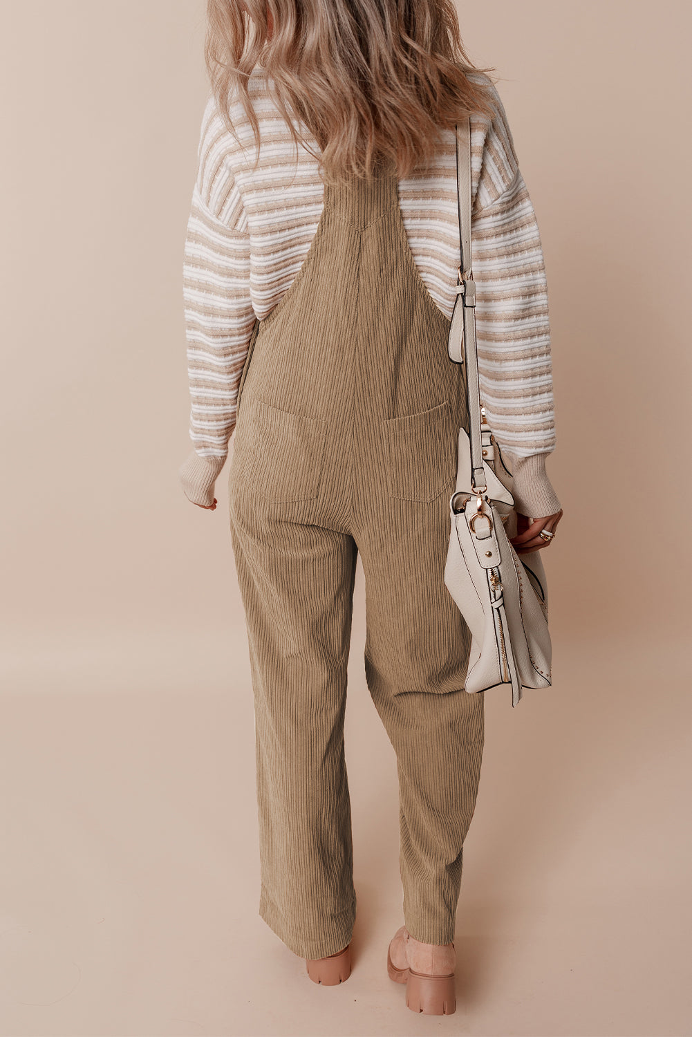 Gray Morn Solid Pocketed Loose Fit Corduroy Overall