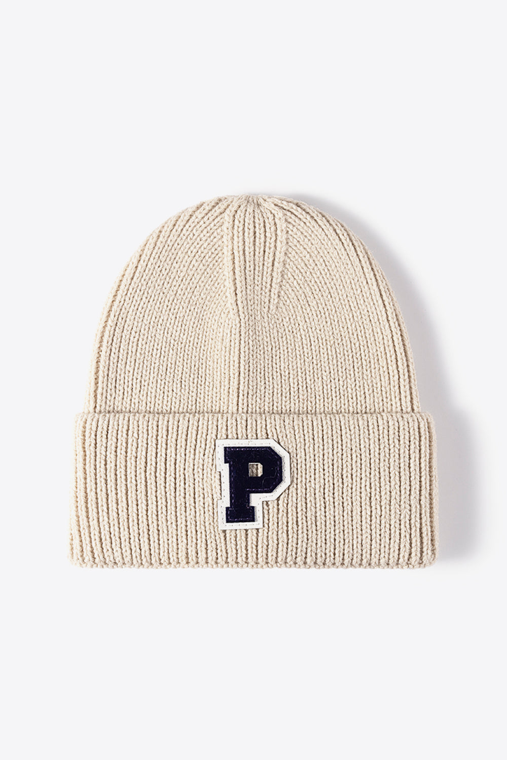 Letter Patch Cuffed Knit Beanie