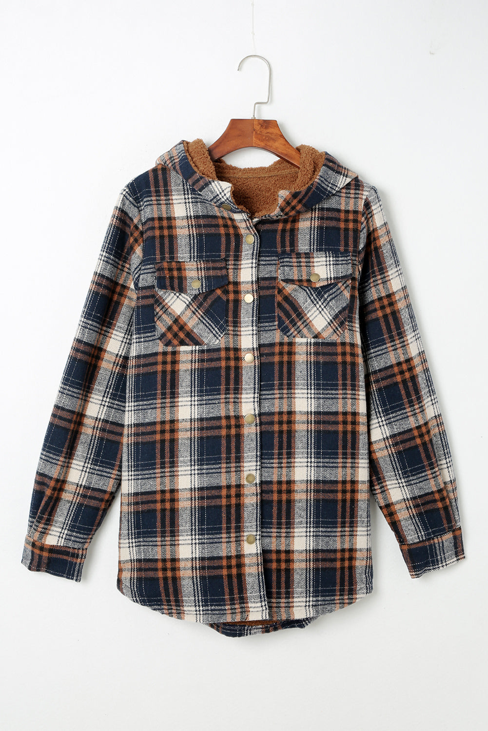 Plaid Pattern Sherpa Lined Hooded Shacket