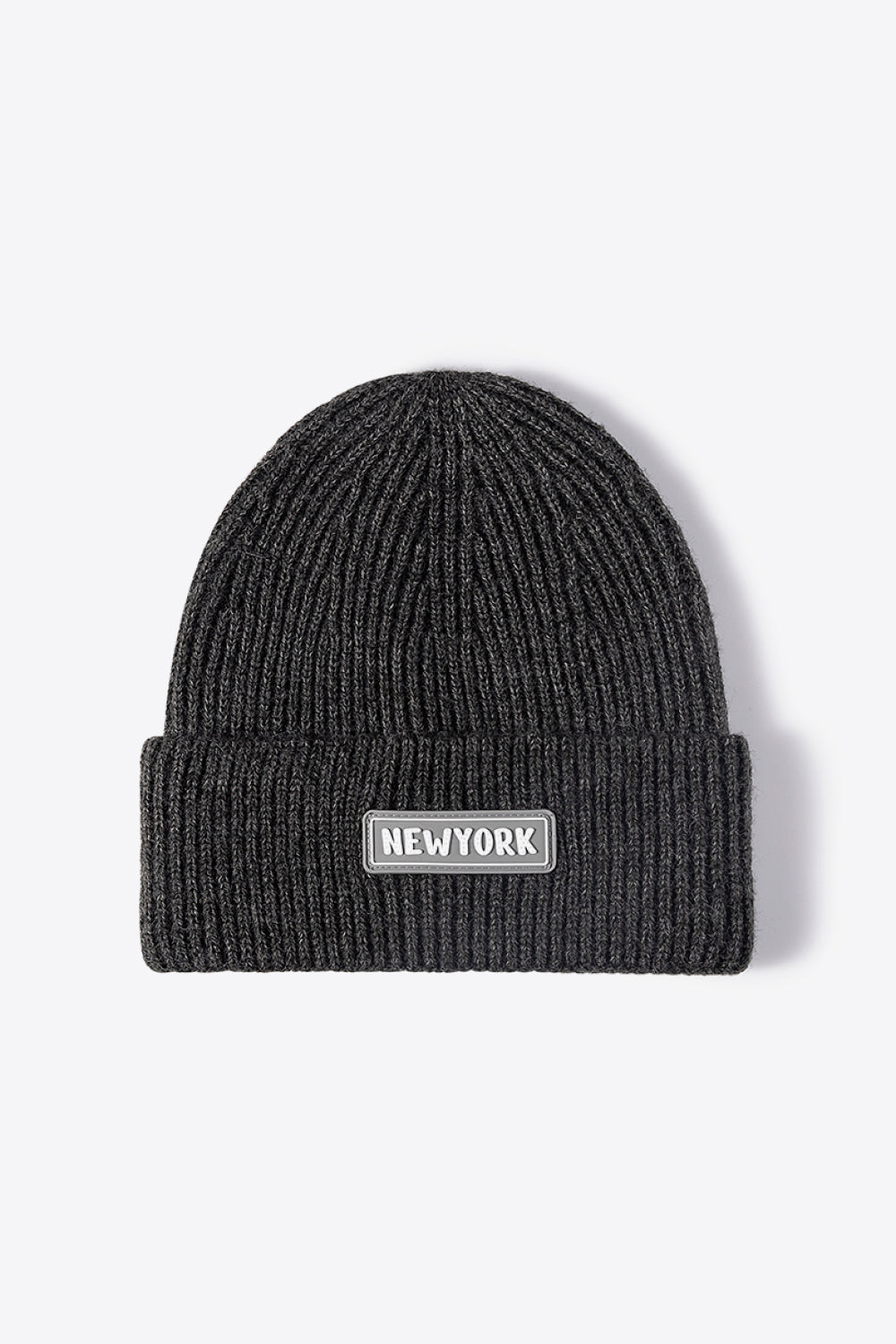 NEWYORK Patch Rib-Knit Cuffed Beanie